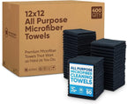 Bulk Black Microfiber Towels 12" x 12" Case of 400 – High-Density All-Purpose Cleaning Cloths for Car Washes, Auto Shops & Professional Cleaning – No Fraying Reusable Long-Lasting