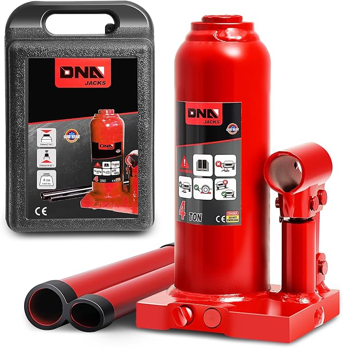 4 Ton / 8000 lbs Lifting Automotive Welded Hydraulic Bottle Jack for Car SUV Pickup, Auto Repair, with Manual Handle & Carrying Storage Case, Red