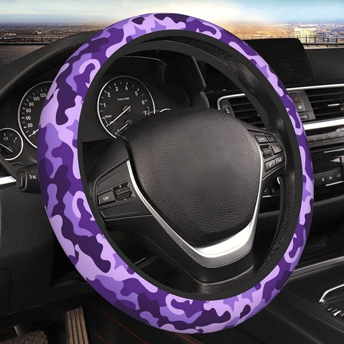 Purple Camo Steering Wheel Cover For Women Men Girls Car Accessories Decor Anti-Slip Neoprene Auto Steering Wheel Covers Protector Universal 15 Inch