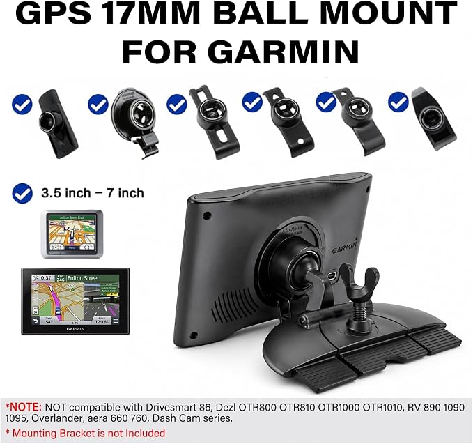 CD Slot Mount Replacement for Garmin GPS Navigator, Universal 17mm Ball Joint CD Player Mount Adapter Compatible with 3.5-7" Garmin Nuvi Series, Phone Holders & Tablet Mounts (No Bracket Mount)