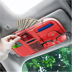 Car Sun Visor Organizer, Sunglass Holder and Storage Pocket, Card Cash Pouch with Multi-Pocket Net Zipper, Case Bag for License Pen Key, Auto Interior Accessories for Truck, SUV, Van (Red)