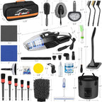 41Pcs Car Cleaning Wash Kit Interior Detailing Cleaner Kit with High Power Handheld Vacuum, Collapsible Bucket, Windshield Tool, Snow Shovel, Tire Brush, Complete Car Care Tools, Black