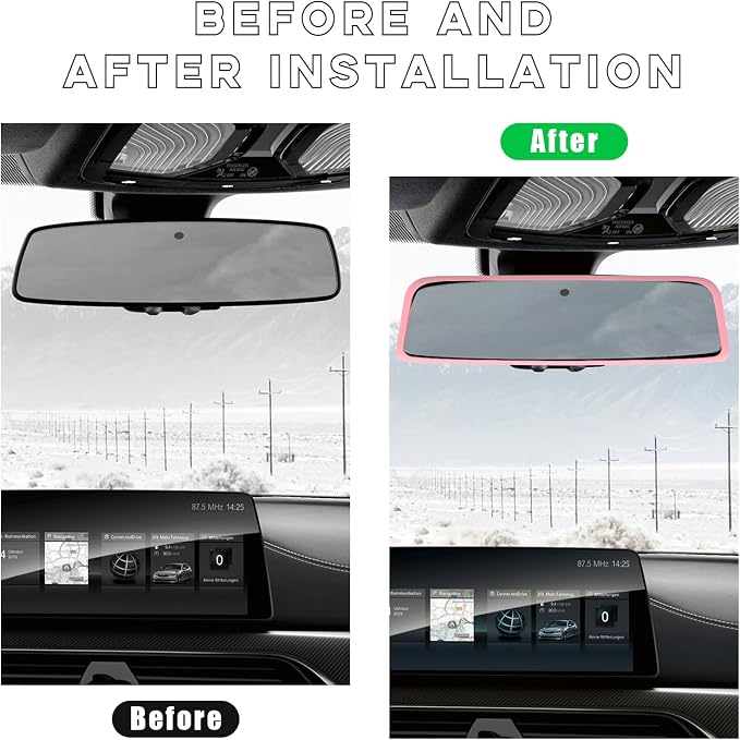 Car Rear View Mirror Protector Frame, Silicone Auto Rearview Edge Protection Cover Compatible with Model 3 Model Y, Interior Rear View Trim Frame Decoration, Car Accessories (Pink-2PCS)