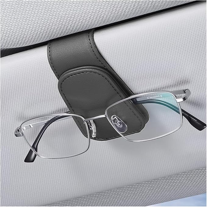 Sunglasses Holder for Car Sun Visor, Vehicle Magnetic Leather Eyeglass Hanger, Sun Glasses Mount Clip on Visors, Ticket Card Cash Organizer, Auto Interior Accessories (Black, 1 PCS)