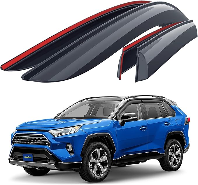 Goodyear Shatterproof Side Window Deflectors for Toyota RAV4 2019-2025, Tape-on Rain Guards, Window Visors for Cars, Vent Deflector, Vent Visor, Car Accessories, 4 pcs. - GY008708