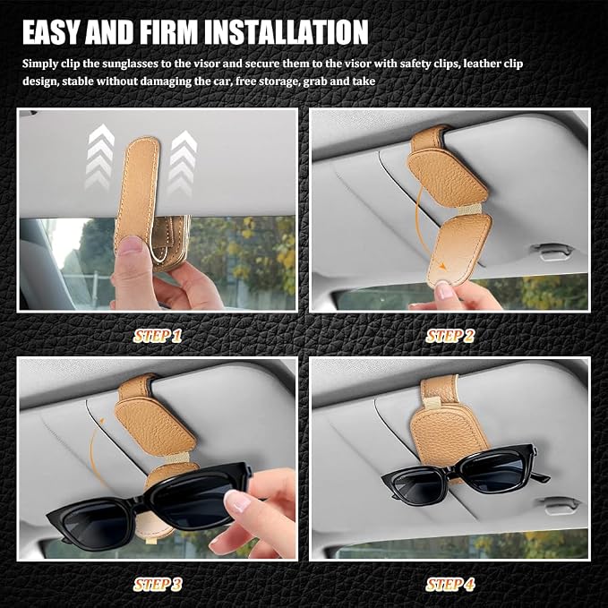 Sunglasses Holders for Car Visor, Sunglass Car Organizer, Leather Magnetic Buckle Sun Visor Sunglass Clip, Car Accessories Ticket Card Clip Sunglasses Mount Fit Truck (Gold, 1PCS)
