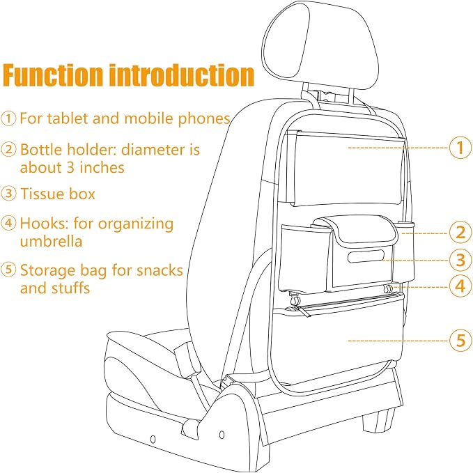 Car Seat Organizers Waterproof Backseat Protector with Storage Pocket Large Leather Kick Mats for Kids Pets Automobile SUV Truck (Beige, Large Pocket)