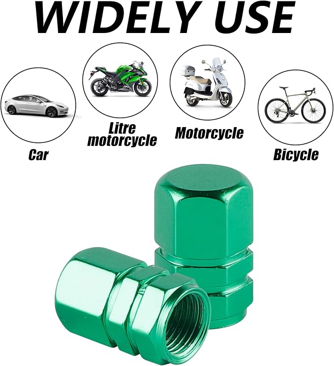 Aluminum Tire Stem Valve Caps Wheel Valve Covers Car Dustproof Tire Cap Cover Accessories, Universal for SUV, Car, Bike and Motorcycle, Hexagon Shape (4PCS Green)
