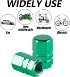 Aluminum Tire Stem Valve Caps Wheel Valve Covers Car Dustproof Tire Cap Cover Accessories, Universal for SUV, Car, Bike and Motorcycle, Hexagon Shape (4PCS Green)