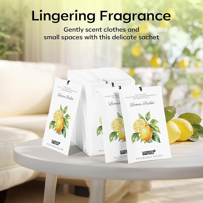 12 Packs Lemon Scented Sachets for Drawer Closet Bathroom Odor Eliminator - Fresh Home Fragrance Car Air Frehener