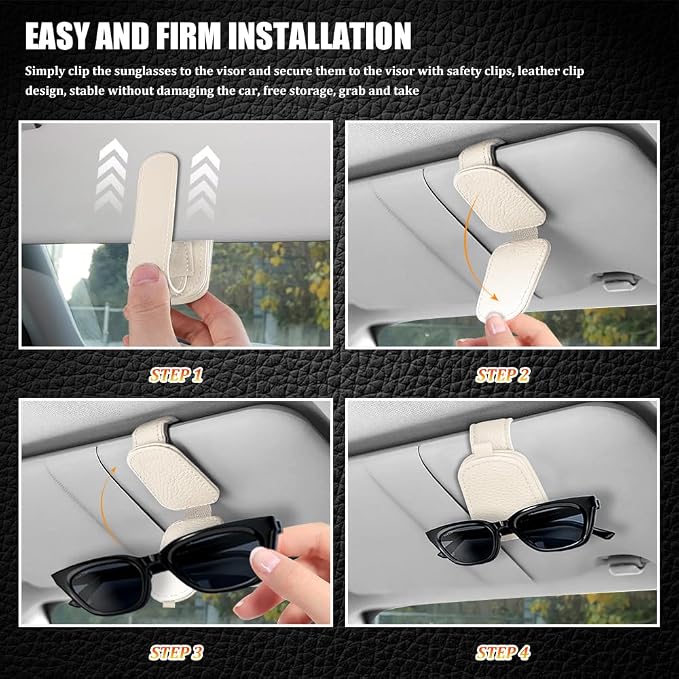Sunglasses Holders for Car Visor, Sunglass Car Organizer, Leather Magnetic Buckle Sun Visor Sunglass Clip, Car Accessories Ticket Card Clip Sunglasses Mount Fit Truck (Beige, 2PCS)