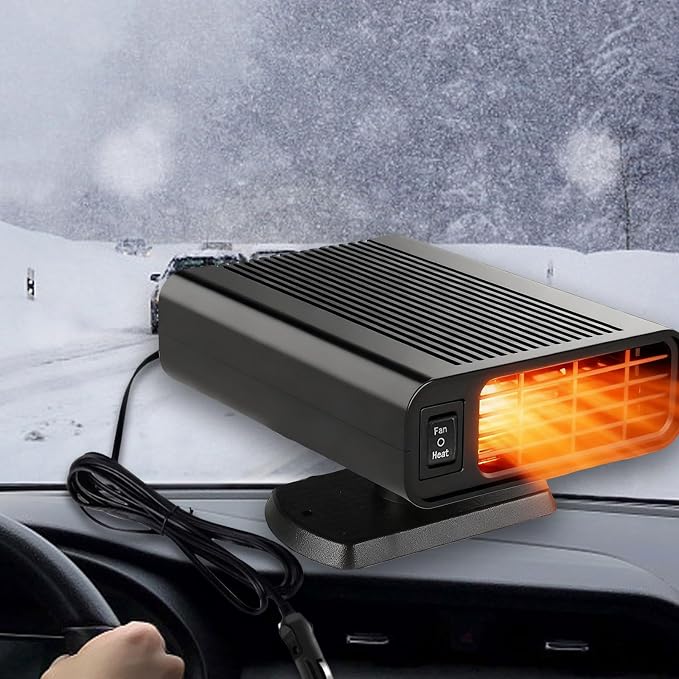 12V Portable Car Heater, 2-in-1 Heater and Cooler Fan with 360° Rotatable Quick Defroster/Defogger, 150W Plug in Cigarette Lighter for SUV, Truck, RV