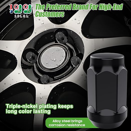 Golf Cart Wheel Lug Nuts for EZGO & Club Car, 1/2"-20 Size Black 16 Pack