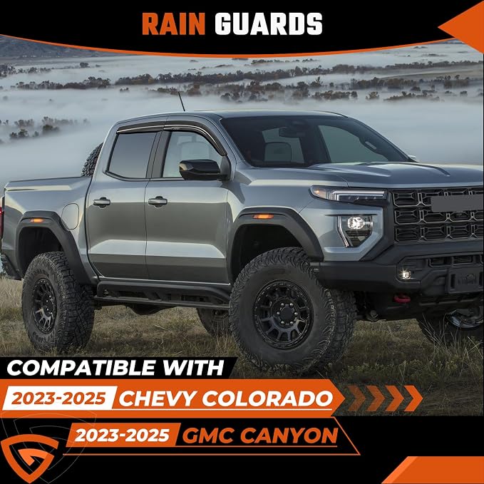 Rain Guards Fit for Chevy/Chevrolet Colorado/GMC Canyon Crew Cab 2023 2024 2025 2026, Durable Tape-On Side Window Wind Deflectors Visors 2023-2026 Colorado Crew Cab Rain Guard Black 4 PCS