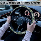 Green Flowers Plants Steering Wheel Cover, Cute Print Steering Wheel Cover Protector, Personalized Pattern Design, Car Accessories for Women, for Steering Wheel with a Diameter of 14.5"-15"