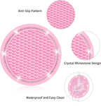 Car Coasters, 4 Pack Universal Vehicle Bling Car Coaster, Rhinestone Coaster for Cup Holders, Car Interior Accessories 2.75'' Silicone Car Coasters for Women(Pink, Pink Crystal Circle)