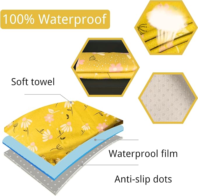 Waterproof Car Seat Cover for Front Seats, Protector for Cars SUVs Trucks, Sweat Towel Seat Covers Bucket for Gym, Workout, Beach, Hiking, Running and Swimming(Chamomile and Yellow, 2PCS)