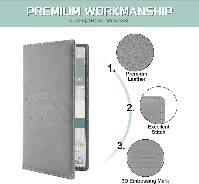 2Pack Car Registration and Insurance Holder,Car Document Holder for Cards License with Magnetic Shut,Vehicle Glove Box Car Organizer for Documents, Cards, License(Gray)