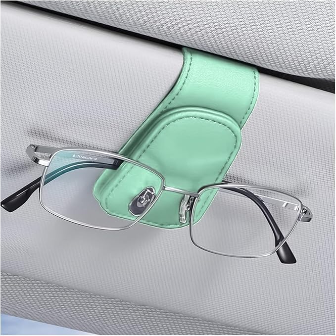 Sunglasses Holders for Car Sun Visor, Leather Eyeglasses Hanger Mounter, Magnetic Glasses Holder and Ticket Card Clip, Auto Interior Accessories Universal for SUV Pickup Truck