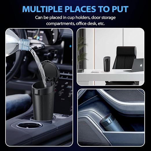 Car Trash Can Cup Holder with Lid, Cup Holder Trash Can for Car, Mini Vehicle Garbage Bin for Cup Holders and Door Pockets, 30 Bags, Black