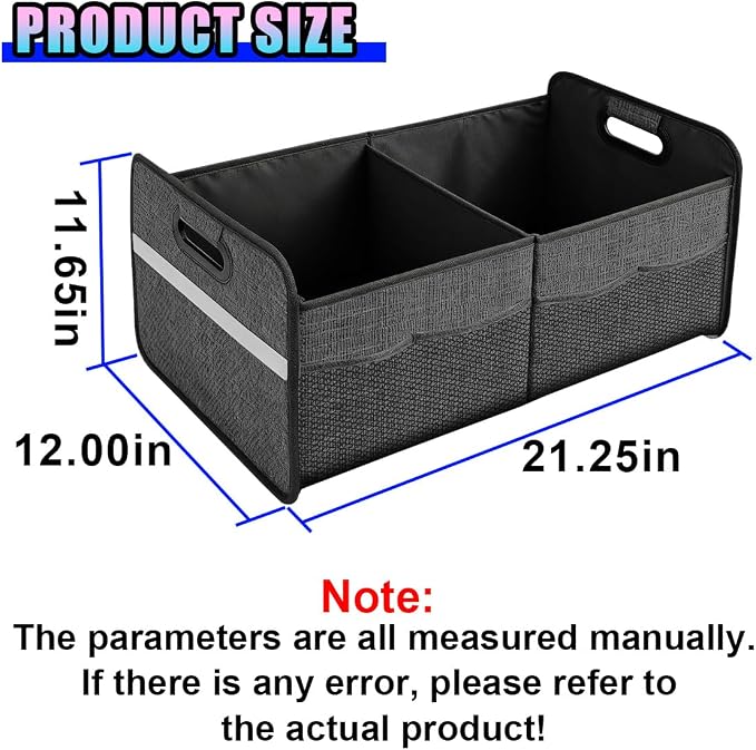Car Trunk Organizer, Waterproof Large Capacity 600D Oxford Fabric Auto Trunk Storage Container with Pockets, Multi-Compartment Vehicle Storage Box Accessories for Car SUV Truck (Black)