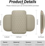Car Center Console Cover, Leather Car Armrest Cushion with 2 Storage Pockets, Universal Waterproof Cushion Pad, Non-Slip Car Interior Accessories, Fits Most Sedans SUVs Trucks (Light Beige)