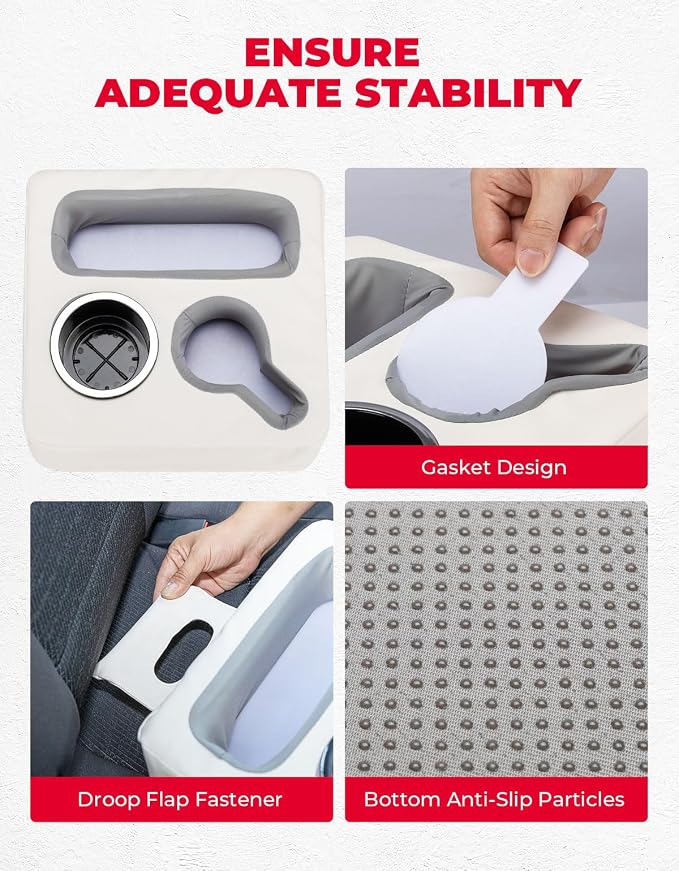 Back Seat Cup Holder for Car, Couch Cup Holder, Car Truck Boat Organizer, Couch Sofa Bed Expander Tray Holds Drinks, Snacks, Remote, Cell Mobile Phone (White)