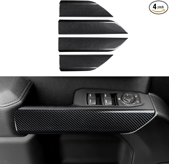 4PCS Car ABS Carbon Fiber Inner Door Handrail Handle Cover Interior Trim Decal for 2019-2025 Chevy Silverado | for 2019-2021 GMC Sierra 1500 2500 3500 HD Accessories （Double Cab, Style B）
