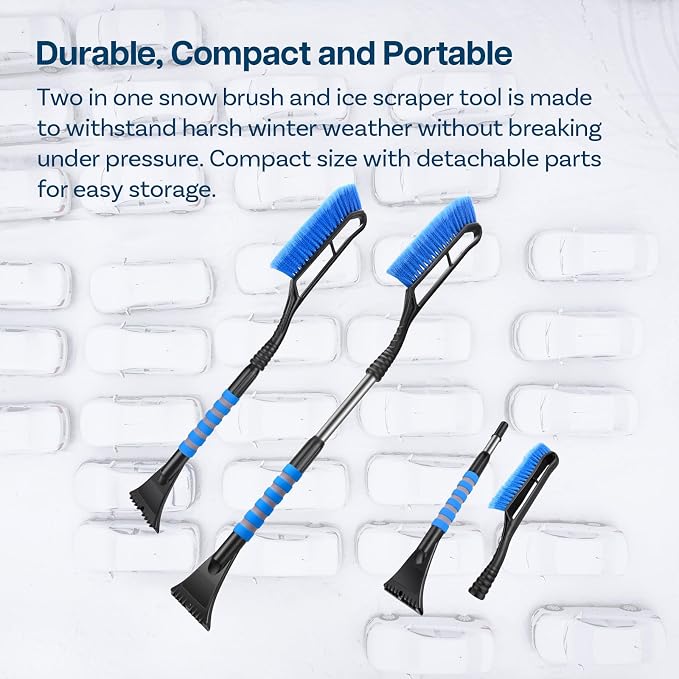 Snow Brush and Ice Scraper for Car Windshield Essential Automotive Exterior Accessory, Winter Car Gadget – Detachable Universal Vehicle Snow Scraper – Durable Ergonomic Grip – Blue