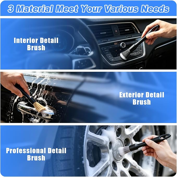 Car Interior Cleaning Kit - Windshield Cleaner Tool, 3 Graded Boar Brushes, Double Head AC Vent Shutter Brush, Towels, Duster, Car Interior Detailing Kit for RVs, Truck, Trailer