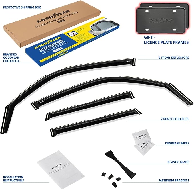 Goodyear Shatterproof in-Channel Window Deflectors for Ford Bronco Sport 2021-2026, Rain Guards, Window Visors for Cars, Vent Deflector, Car Accessories, 4 pcs - GY008094