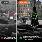 Suction Phone Mount Wireless Car Charger, 15W Dashboard Wireless Charger for Car, Compatible with iPhone, Samsung, LG and More