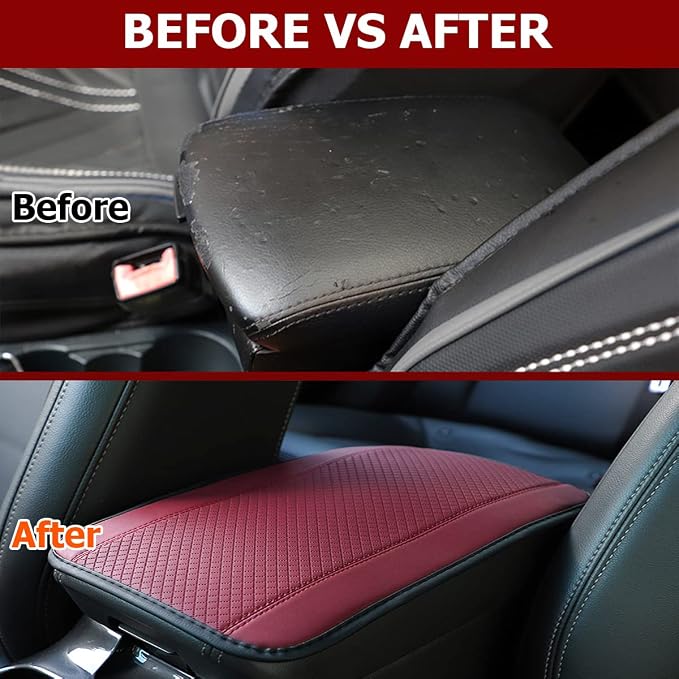 Car Armrest Storage Box Mat, Fiber Leather Car Center Console Cover, Car Armrest Seat Box Cover Accessories Interior Protection for Most Vehicle, SUV, Truck, Car (Wine Red)