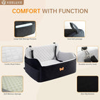 Car Seat for Large Size Dog, Booster Seat for Dogs Under 55 lbs or 2 Small Dogs, Soft Car Dog Bed Filling in Thick Memory Foam with 2 Safety Leashes and Storage Pocket (Grey/Black)
