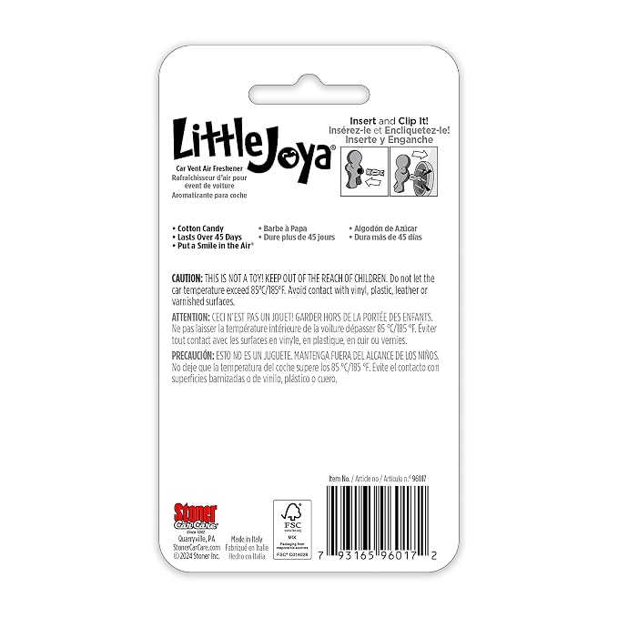 Little Joya 96017 Cotton Candy Car Air Freshener Vent Clip Provides Long-Lasting Freshness in a Compact Design, Fights Odors for up to 45 Days, Cute Car Odor Eliminator, Non-Toxic, Pack of 2