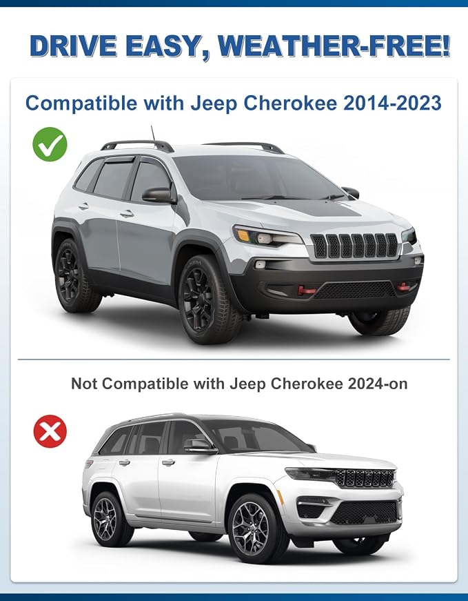 in-Channel Window Rain Guards Fit for Jeep Cherokee 2014-2023,Rain Guards Visors Vent Visors Window Deflector, Vent Shades Car Accessories -4 pcs