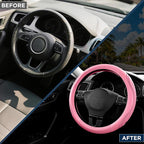 Car Steering Wheel Cover - Microfiber Leather Steering Wheel Wrap Sports 14.5-15 Inch Steering Wheel Cover Non-Slip for Men Women Pink & Pink Color