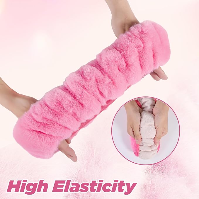 Furry Car Steering Wheel Cover with Fluffy Gear Shift Cover Soft Warm Non-Slip Car Decoration for Women Girls 2 PCS Set, Pink