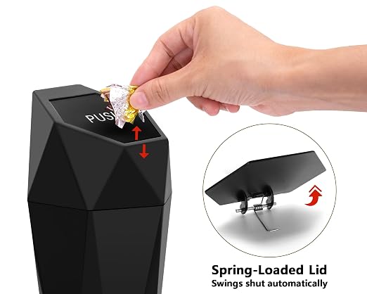 2 Pack Car Trash Can with Lid, Cup Holder Garbage Can for Car, Garbage Bin Cars Accessories for Interior, Leakproof Small Trash Bin, Mini Trash Can for Cars, Home, Bedroom, Office (Black)