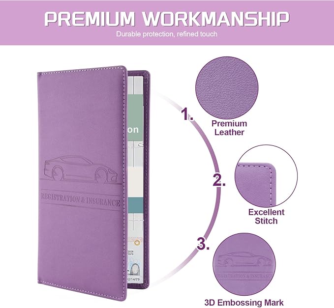 2Pack Car Registration and Insurance Holder,Car Document Holder for Cards License with Magnetic Shut,Vehicle Glove Box Car Organizer for Documents, Cards, License(Purple)