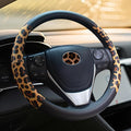Universal Leather Leopard Cheetah Steering Wheel Cover Women 14.5-15 inch Leopard car Accessories Western Anime Brown Cute Wheel Cover Hip Hop Anti-Slip Car Protecter for Men