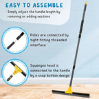 Floor Squeegee for Concrete and Tile Cleaning, 24'' Rubber Wiper Broom, Large Heavy Duty Water Scraper with 60'' Long Handle for Garage, Deck, Bathroom, Shower Glass, Window