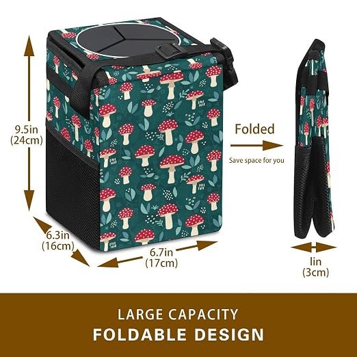 Mushroom Car Trash Can, Waterproof Portable Mini Garbage Bin, Lightweight No-Install Waste Basket for Car Office Home, Cute Multifunctional Car Interior Accessory