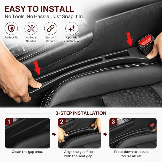 Car Seat Gap Filler Organizer, Car Organizer Front Seat 2-in-1 Storage No-Drop for Storing Phones, Keys, Fits Most Cars, Trucks, SUV (2 Pack, Black)