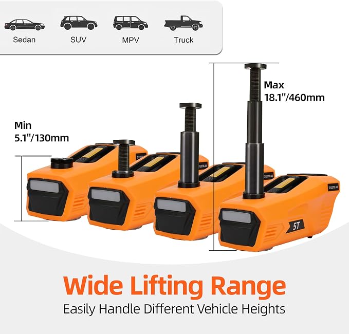 Electric Car Jack 5 Ton 12V Hydraulic Jack Lift with Impact Wrench Touch Screen Tire Inflator Pump Wireless Remote 3 Mode LED Light for Roadside Tire Change Cars Sedans SUVs MPVs Trucks