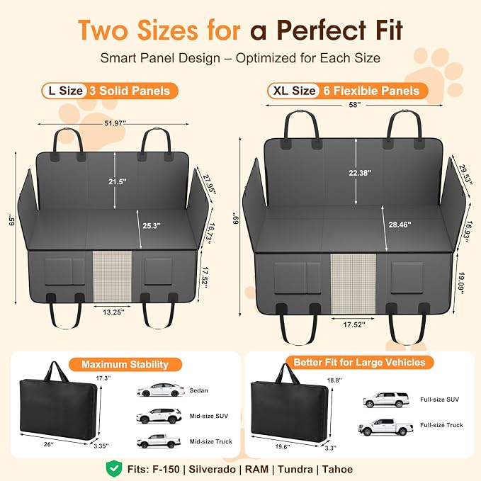 XL Hard Bottom Dog Car Seat Cover for Back Seat, 58"x69" Waterproof PU Leather Hammock with Side Flaps, Non-Slip Protector for Full-Size Trucks & SUVs, Supports Up to 450 lbs – Gray