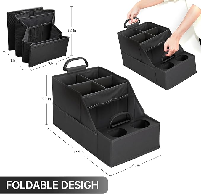 Car Seat Organizer- Backseat Car Organizer with 12 Storages Compartments and 2 Cup Holders, Organizers and Storage, Front Seat for Travel Kids,Black