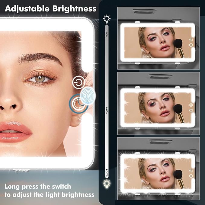 Car Sun Visor Vanity Mirror with Lights, Rechargeable LED Car Visor Makeup Mirror with 3 Color Dimmable Lights - Universal Accessories for Cars, SUVs, Trucks (White)