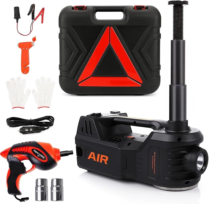 Electric Car Jack Kit 5 Ton 12V Hydraulic Jack Automatic Lift for Car with Impact Wrench and Tire Inflator Pump for SUV Sedan Truck Change Tires Garage Repair Road Emergency