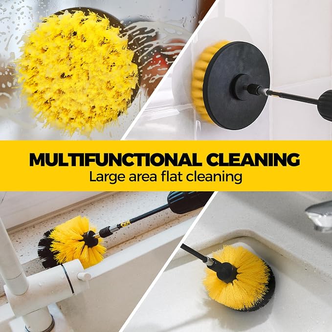 6Pack Drill Brush Power Scrubber Cleaning Brush Extended Long Attachment Set All Purpose Drill Scrub Brushes Kit for Grout, Floor, Tub, Shower, Tile, Bathroom Black